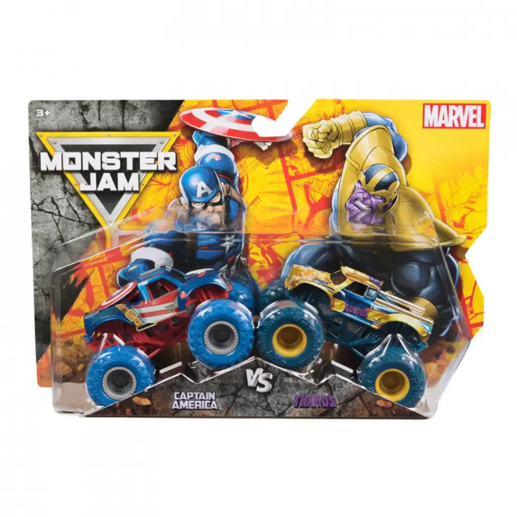 Domine a arena com os caminhões lendários Captain America e Thanos