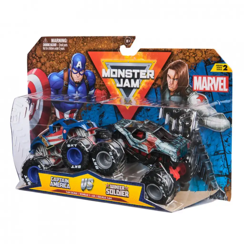 Liberte uma ação incrível com os lendários Monster Trucks Marvel.