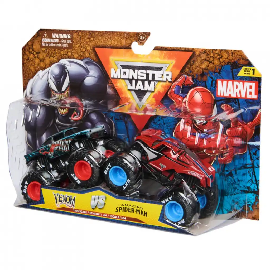 Liberte diversão infinita com os lendários caminhões Marvel.