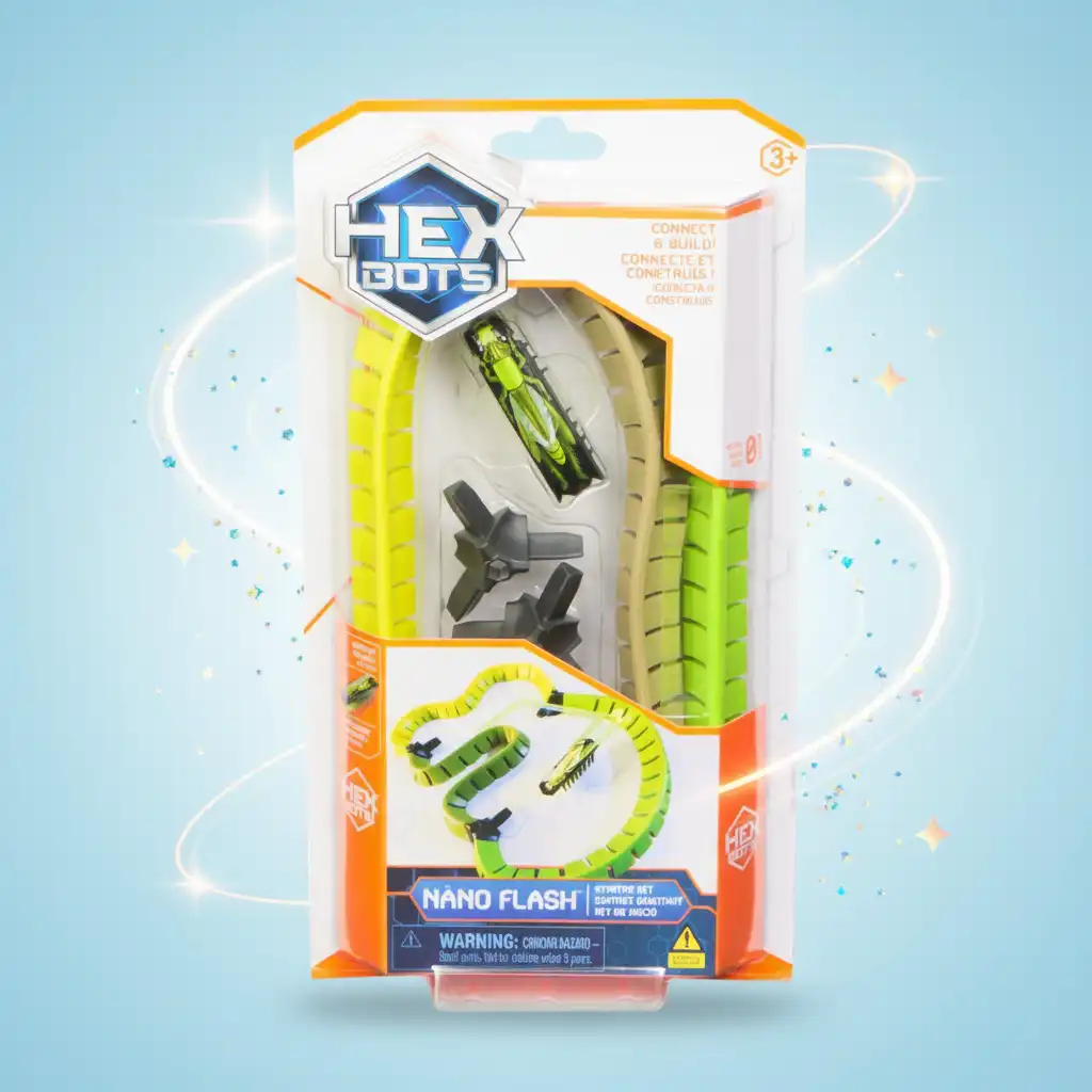 Detalhe do besouro robô verde Hex Bots.