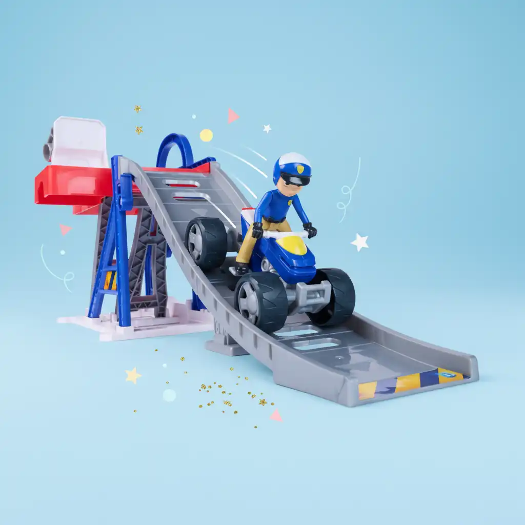 Descubra novas formas de brincar com a longa rampa de descida.